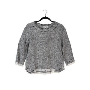 IRO Bardy Tweed Boucle Grey Fringe Hem‎ Top US M EU Sz 40 EUC Career Office